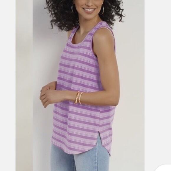 Soft Surroundings Isabel Pima Tunic Tank Bundle Purple‎ Blue Striped Size M - Picture 2 of 10